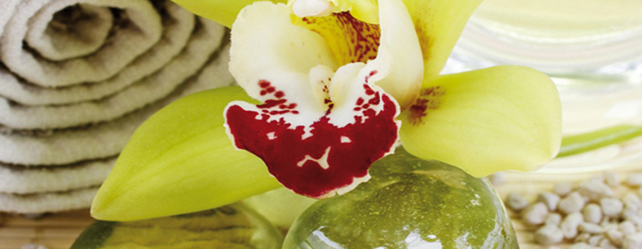 Orchideenblüte und Handtuch